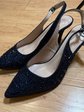 Lauren Lorraine Rachel Slingback Heels Womens 9 Navy Beaded Evening Pumps